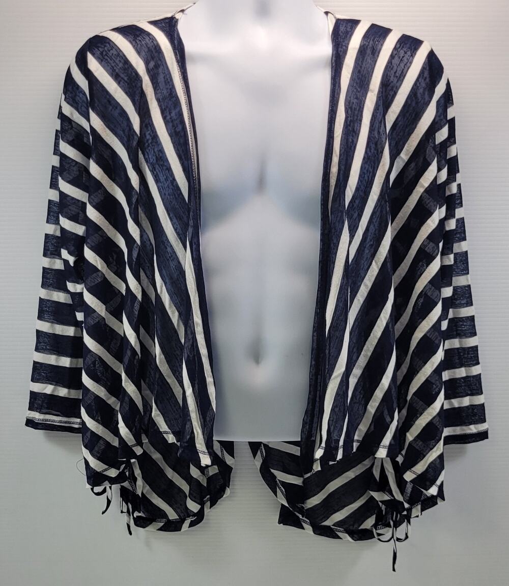 L0) Kaktus Woman Striped Sheer Semi Transparent Open Over Shirt XL